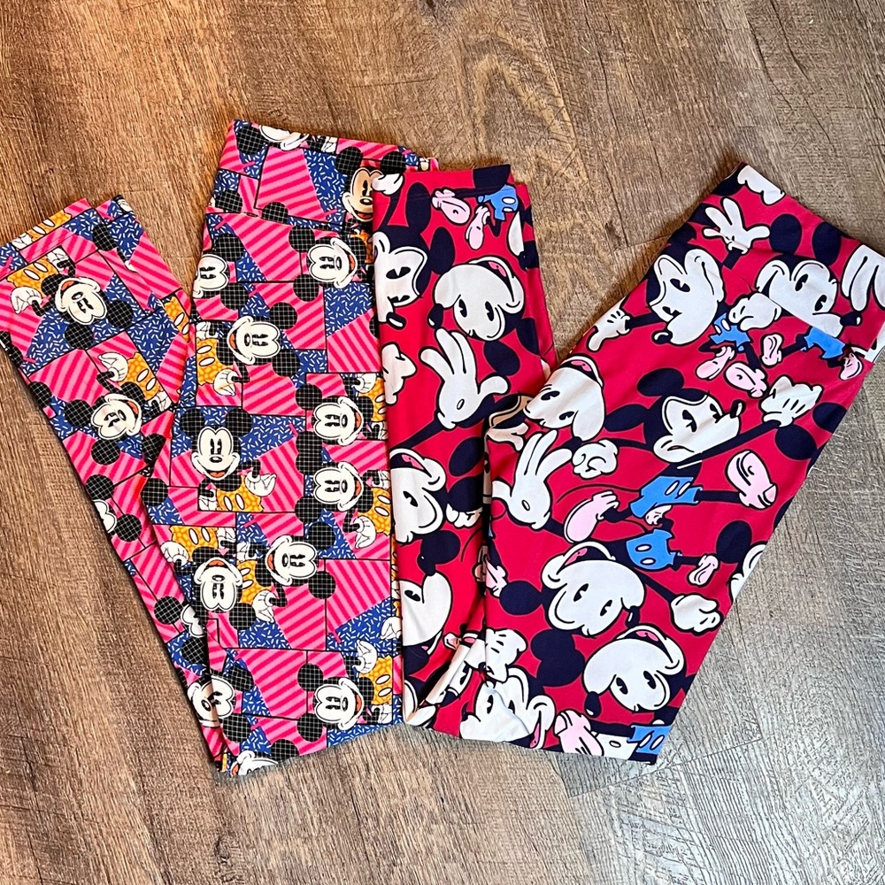 LuLaRoe Disney Mickey Mouse OS Leggings 2 Pair Bundle Pink Red